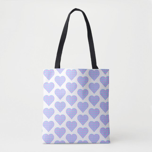 Bolso De Tela Cuadrícula de corazón rosa azul (Anverso)