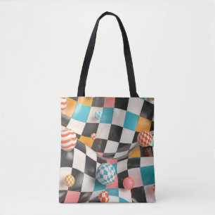 Bolso De Tela Cuadrícula de tablero de ajedrez 3D con esferas fl