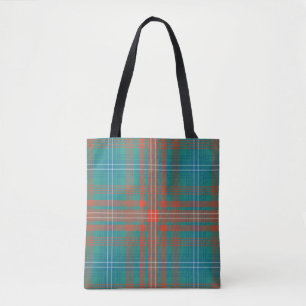 Bolso De Tela Cuadro Clan Wilson Tartán Turquesa Naranja Check