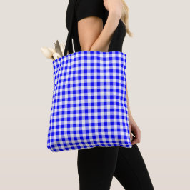 Bolso De Tela Cuadro de Gingham Azul Medio y Blanco