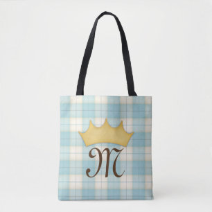 Bolso De Tela Cuadro Escocés Azul Pálido con Monograma de Prince
