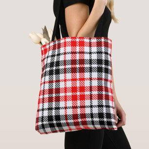 Bolso De Tela Cuadro Escocés de Tartán en Twill Rojo y Negro sob