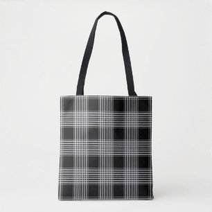 Bolso De Tela Cuadro escocés tartán negro y blanco