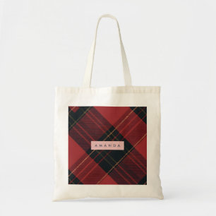 Bolso De Tela Cuadro Escocés Tartán Rojo Oscuro y Negro Personal