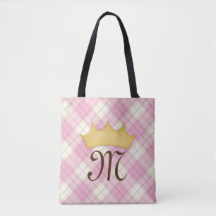 Bolso De Tela Cuadro Rosa Tartán Nombre Personalizado Princesa