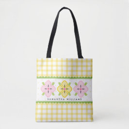 Bolso De Tela Cuadros Amarillos de Flor Monograma