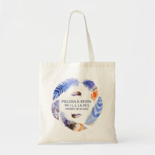 Bolso De Tela Cuadros de agua de plumas tribales Boda Wreath