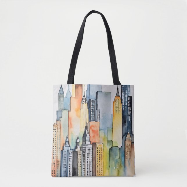 Bolso De Tela Cuadros de agua pintados de paisajes urbanos (Anverso)