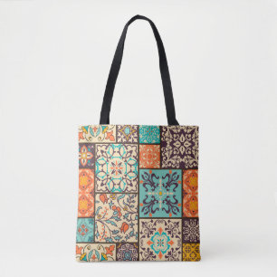 Bolso De Tela Cuadros de mosaico de mosaicos de colores sin foco