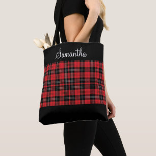 Bolso De Tela Cuadros de Tartán Rojo Negro y Blanco Buffalo Plai