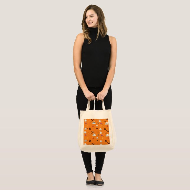 Bolso De Tela Cuadros Gato Fantasma Halloween calabaza fiestas r (Anverso (modelo))