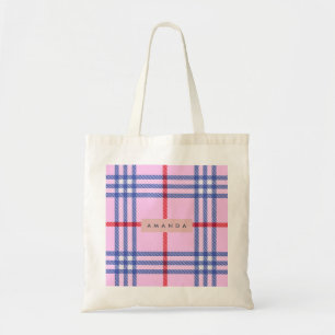 Bolso De Tela Cuadros Personalizados Rosa Pastel con Rojo y Azul