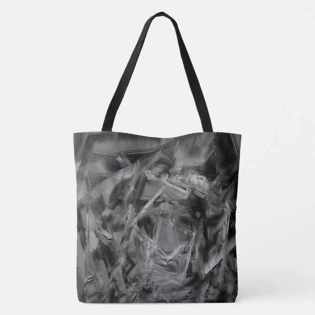 Bolso De Tela Cuadros torcidos, "pinceles" negros y grises (Reverso)