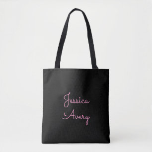 Bolso De Tela Cualquier nombre Guay Editable Pink Script on Bl