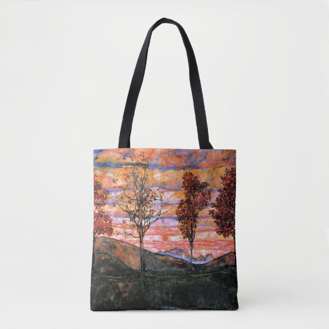 Bolso De Tela Cuatro árboles, arte de Egon Schiele, (Anverso)
