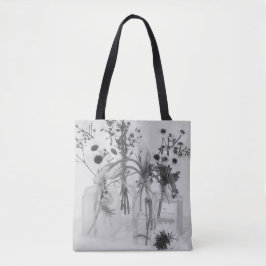 Bolso De Tela Cuatro Botellas Y Flores Blancas