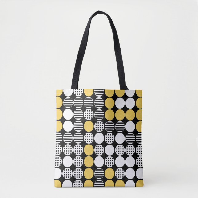 Bolso De Tela Cuatro en una fila - Diseño de puntos - Negro, Bla (Anverso)