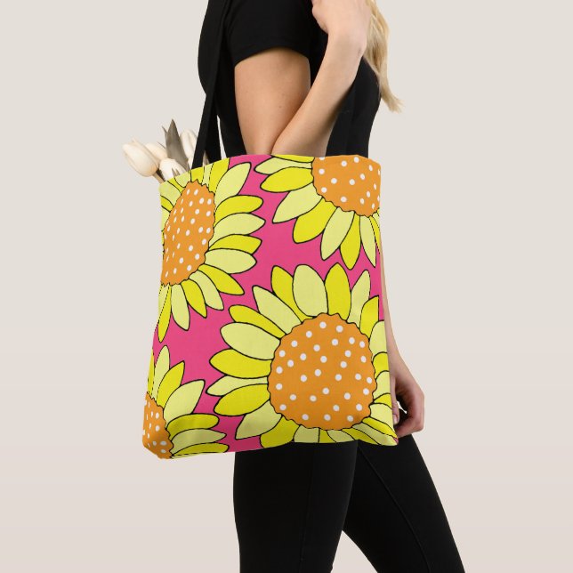 Bolso De Tela Cuatro manos dibujadas Naranja amarillo girando gi (Detalle)