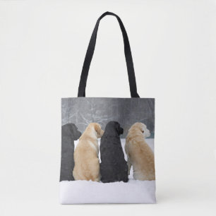 Bolso De Tela Cuatro Perros Labradores En Nieve