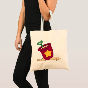 Bolso De Tela Cubo de arena roja con estrella y pala