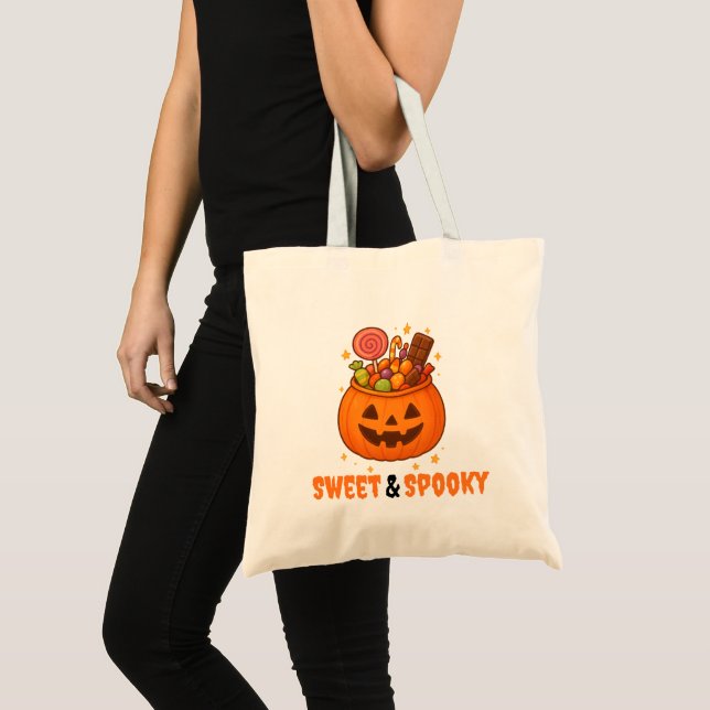 Bolso De Tela Cubo de calabaza lleno de dulces - Halloween (Anverso (producto))