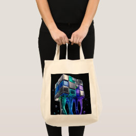 Bolso De Tela Cubo de rompecabezas de cromo futurista