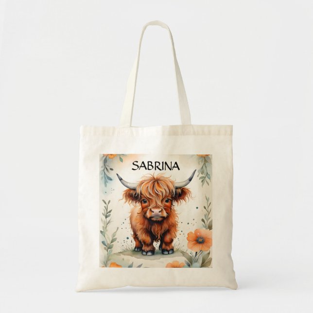 Bolso De Tela Cubo Highland Calf Animal Farm Cow Nombre Kid (Frente)