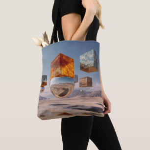 Bolso De Tela Cubos Flotantes Surrealistas y Esfera Reflectante