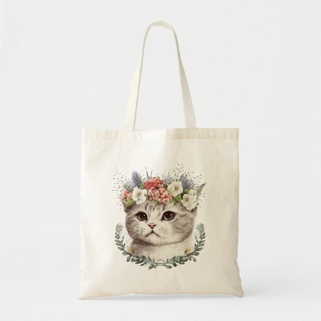 Bolso De Tela Cuchara de gato floral acuática (Frente)