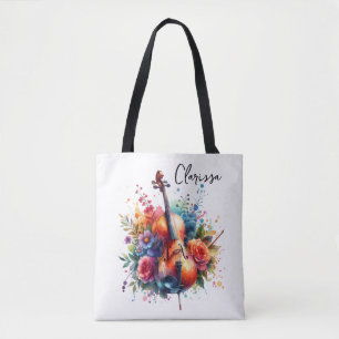 Bolso De Tela Cuello de color de agua y flores personalizadas