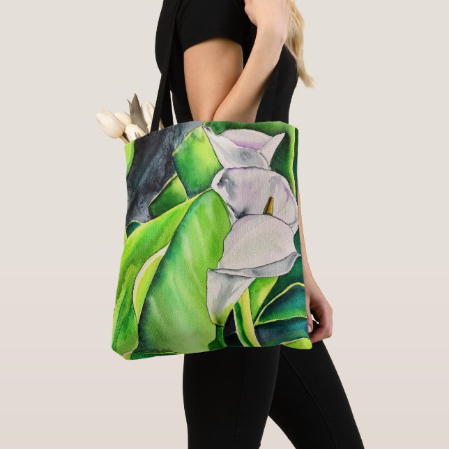 Bolso De Tela Cuenca de Arum blanca floral tropical (Detalle)
