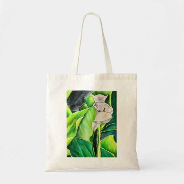 Bolso De Tela Cuenca de Arum blanca floral tropical (Frente)