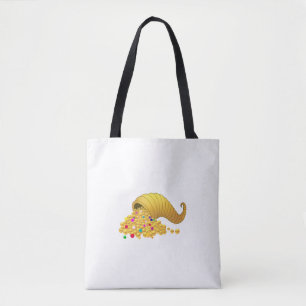 Bolso De Tela Cuerno de la Abundancia Dorado sobre Blanco