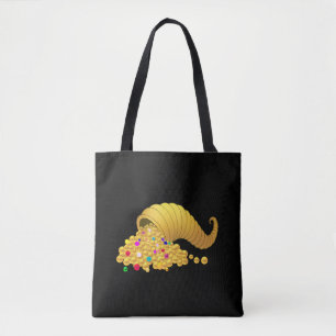 Bolso De Tela Cuerno de la Abundancia Dorado sobre Negro