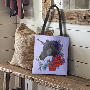 Bolso De Tela Cuerno Negro de Unicornio Flores del Jardín de Med