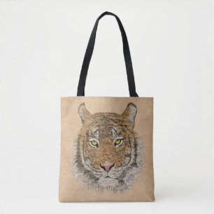 Bolso De Tela Cuero Beige Y Tigre