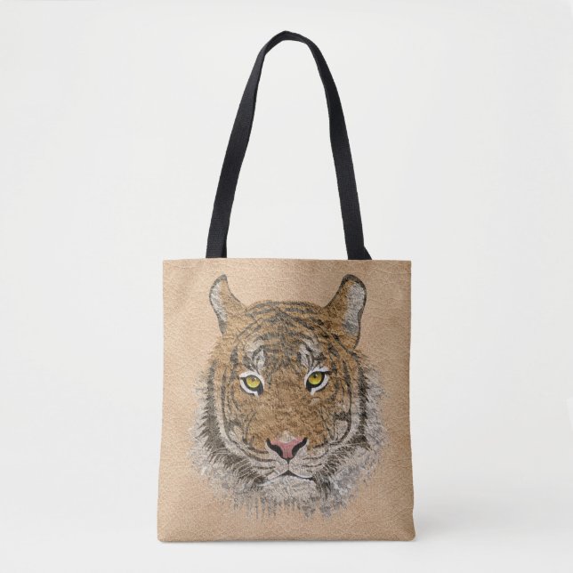 Bolso De Tela Cuero Beige Y Tigre (Anverso)