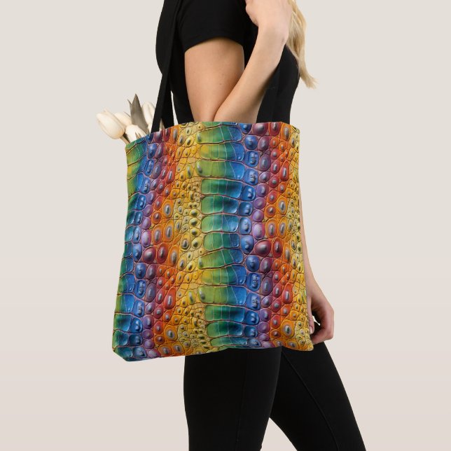 Bolso De Tela Cuero de cocodrilo arco iris (Detalle)