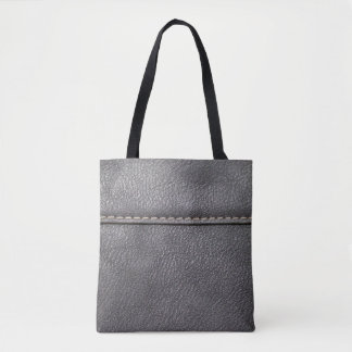 Bolso De Tela Cuero negro cosido con punzonado blanco