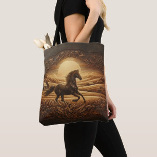 Bolso De Tela Cuero tallando un caballo en carrera