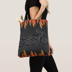 Bolso De Tela Cueros negros llamas naranjas fuego caliente motoc