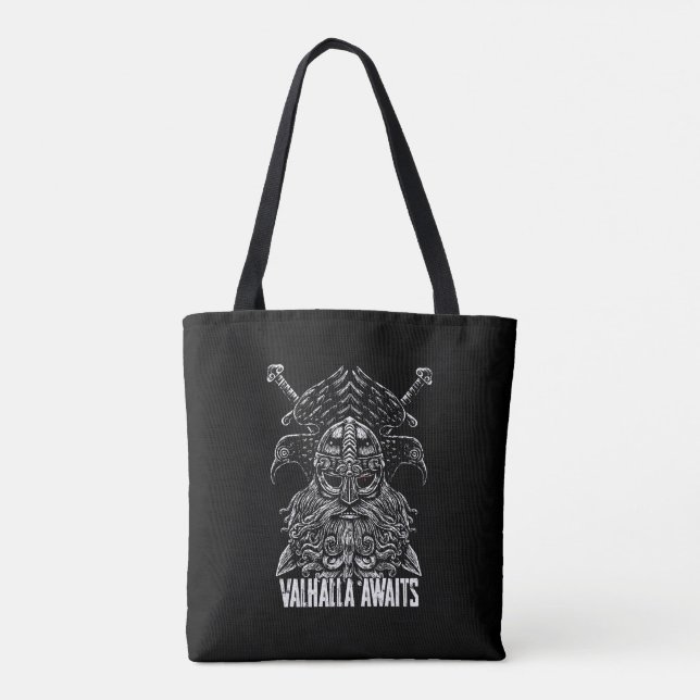 Bolso De Tela Cuervos de Odín Mitología vikinga Valhalla espera (Reverso)