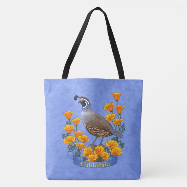 Bolso De Tela Cueva de aves del estado de California y amapola d (Anverso)