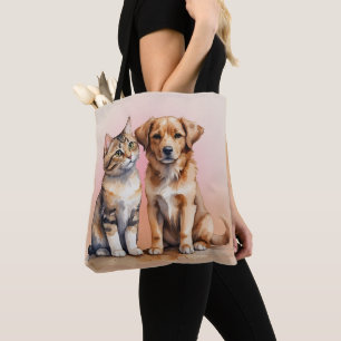 Bolso De Tela Cuidada acuarela de gato y perro
