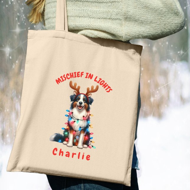 Bolso De Tela Cuidada acuarela Diversión Navidades Fronterizo Pe (Carry festive cheer with this custom fun Border Collie dog tote bag. A perfect gift for dog lovers.)