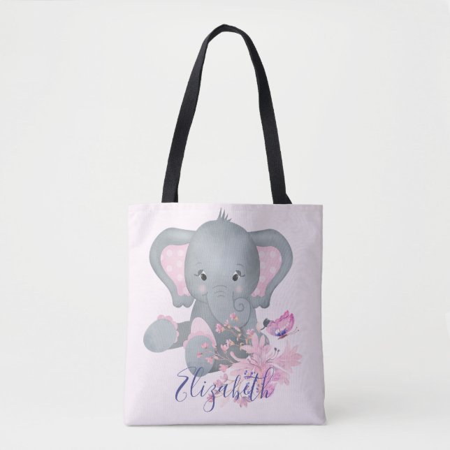 Bolso De Tela Cuidada acuarela Elefante bebé (Anverso)
