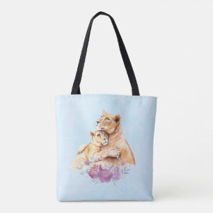 Bolso De Tela Cuidada acuarela madre león y cachorro