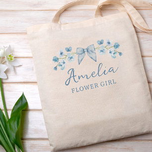 Bolso De Tela Cuidada Bonito acuarela Azul Flor Flor Niña