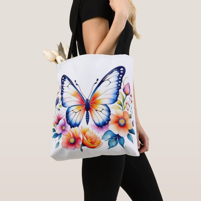 Bolso De Tela Cuidada Colorida Floral Mariposa acuática (Detalle)