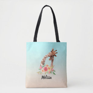 Bolso De Tela Cuidada jirafa acuarela mamá y bebé